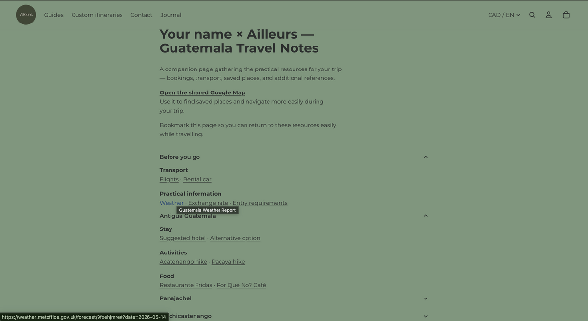 Custom Itinerary