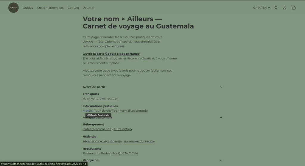Itinéraire sur mesure