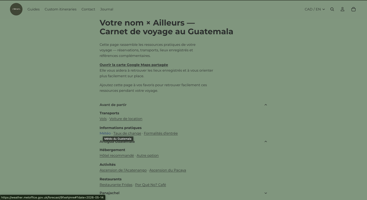 Itinéraire sur mesure